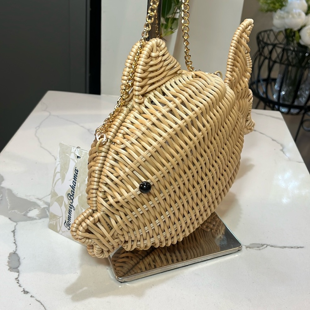 Tommy Bahama Natural Rattan Wicker Woven Fish Bag Crossbody or Clutch - NWT - Picture 5 of 11